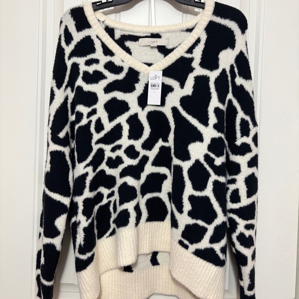 LOFT Black and White Animal Print Sweater